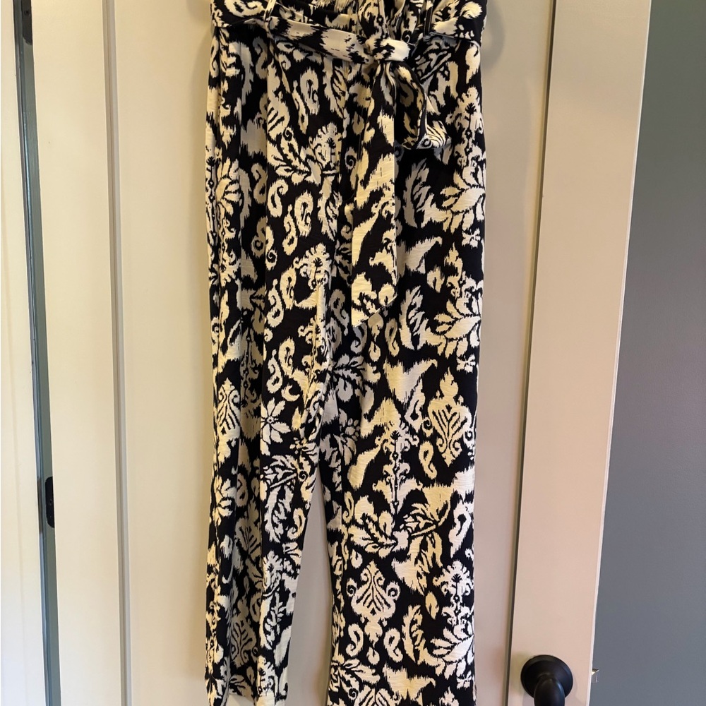 Mango Black and White Floral Wide Leg Pants - Picture 3 of 4
